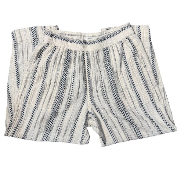 Madewell The Untailored Crop Pant Striped White blue Elastic Waist Cotton - Picture 6 of 11